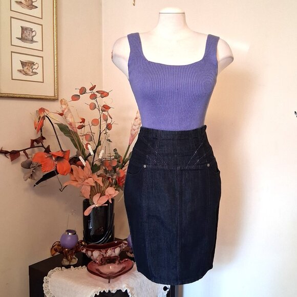 NWOT Kensie Navy Blue Chic Short Denim Skirt Women’s Fall Winter Jean Skirts - Picture 6 of 9